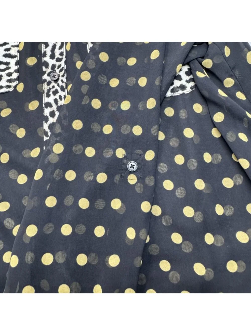 INC International Black Yellow Polka Dot Button-Up Sheer Blouse Women Size M NEW - Picture 5 of 13